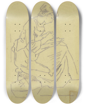 Triptych art skateboard deck of Philipp Rumpf Frau Mit Handarbeit by Philipp Rumpf (1821-1896)