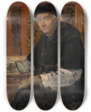 Triptych art skateboard deck of Jan August Hendrik Leys Portrait Of A Cleric by Jan August Hendrik Leys (1815-1869)