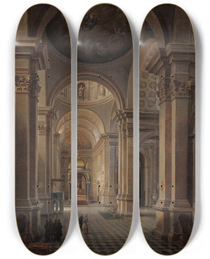 Triptych art skateboard deck of Marcin Zaleski Interior Of The All Saints Church In Warsaw by Marcin Zaleski (1796-1877)
