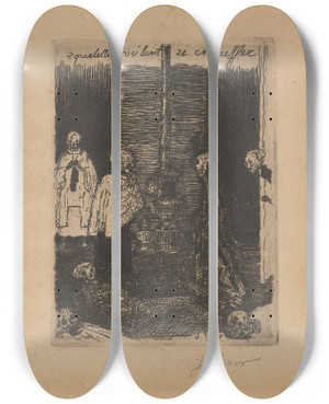 Triptych art skateboard deck of James Ensor Geraamten Die Zich Willen Warmen by James Ensor (1860-1949)