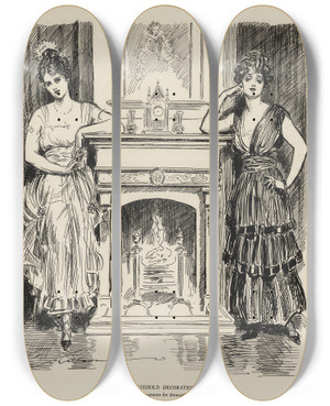 Triptych art skateboard deck of Charles Dana Gibson Household Decoration by Charles Dana Gibson (1867-1944)