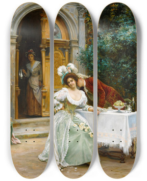 Triptych art skateboard deck of Jules Girardet A Garden Flirtation by Jules Girardet (1829-1894) Triptych art skateboard deck of Jules Girardet A Garden Flirtation by Jules Girardet (1829-1894)