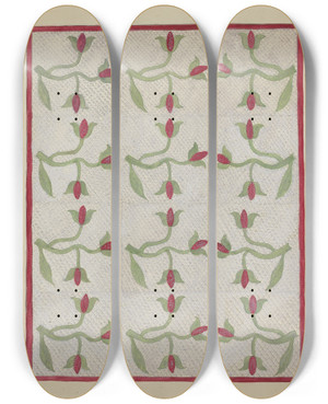 Triptych art skateboard deck of Mabel Ritter Tulip Pattern Quilt by Mabel Ritter