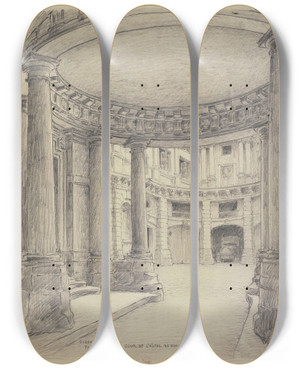 Triptych art skateboard deck of Ferdinand Boberg Cour De Lhtel De Beauvais by Ferdinand Boberg (1860-1946)