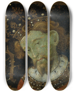 Triptych art skateboard deck of Jaume Mateu Alfons Iii The Liberal by Jaume Mateu (1382-1452)