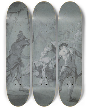 Triptych art skateboard deck of Januarius Zick Enthauptung Johannes Des Tufers by Januarius Zick (1730-1797)