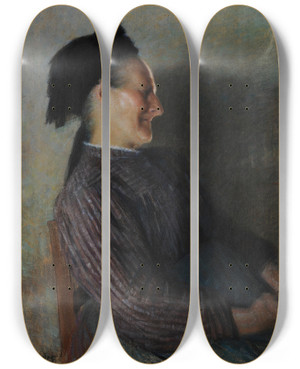 Triptych art skateboard deck of Charleslucien Landre Batitude by Charles-Lucien Landre (1862-1934)