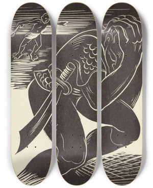 Triptych art skateboard deck of Letterio Calapai How God Fix Jonah Pl5 by Letterio Calapai (1902-1993)