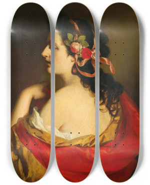 Triptych art skateboard deck of Friedrich Von Amerling Portrait Of A Young Girl In Profile With Bands In Her Hair by Friedrich Von Amerling (1803-1887)