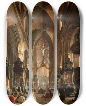 Triptych art skateboard deck of Aleksander Gryglewski Interior Of The Church Of Virgin Mary In Krakw by Aleksander Gryglewski (1833-1879)