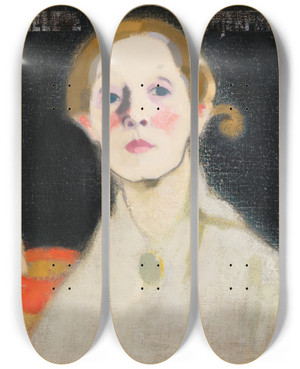Triptych art skateboard deck of Helene Schjerfbeck Selfportrait Black Background by Helene Schjerfbeck (1862-1946)