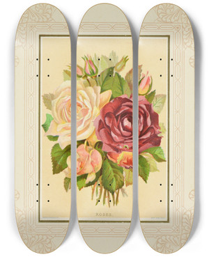 Triptych art skateboard deck of Marcus Ward Co Roses by Marcus Ward Co