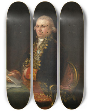Triptych art skateboard deck of Francisco De Goya Don Antonio Noriega by Francisco de Goya (1746-1828)