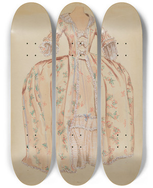 Triptych art skateboard deck of Dorothy Gernon Dress_4 by Dorothy Gernon