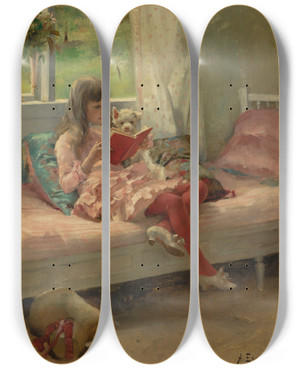 Triptych art skateboard deck of Albert Edelfelt Good Friends I Berta And Capi by Albert Edelfelt (1854-1905)