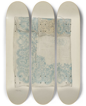 Triptych art skateboard deck of Charlotte Winter Handkerchief by Charlotte Winter (20-)