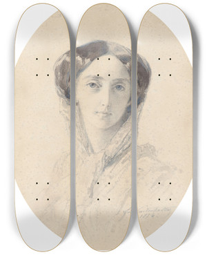 Triptych art skateboard deck of Franz Xaver Winterhalter Portrait Of Grand Duchess Olga Nikolaevna Later Queen Consort Ofwrttemberg by Franz Xaver Winterhalter (1805-1873)