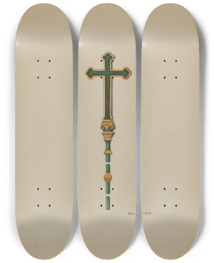 Triptych art skateboard deck of William Hoffman Processional Cross by William Hoffman