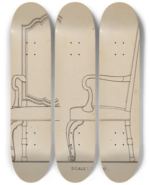 Triptych art skateboard deck of Simon Weiss Walnut Armchair by Simon Weiss