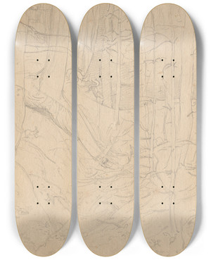 Triptych art skateboard deck of Franz Johann Heinrich Nadorp Album With Views Of Rome And Surroundings Landscape Studies Page 01A Roman Landscape by Franz Johann Heinrich Nadorp (1794-1876)