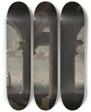 Triptych art skateboard deck of Danil De Blieck Architecture Piece by Daniel De Blieck (1610-1673)