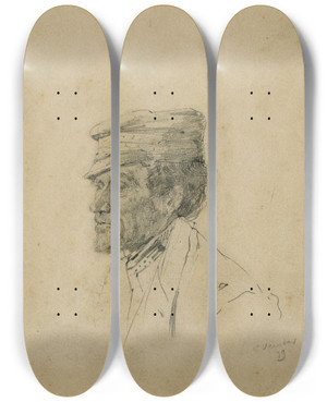 Triptych art skateboard deck of Floris Verster Head Of A Man With Cap by Floris Verster (1861-1927)