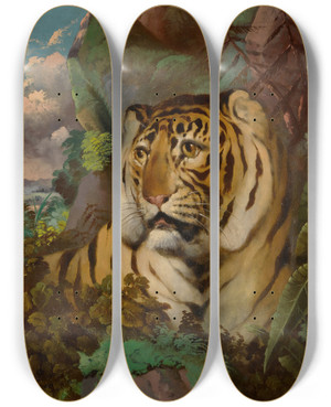 Triptych art skateboard deck of Circle Of William Huggins Portrait Of A Tiger by Circle Of William Huggins (1824-1910)