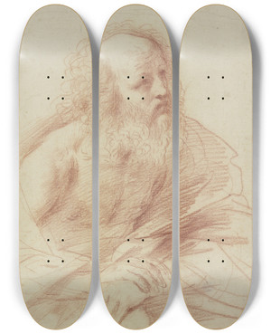 Triptych art skateboard deck of Guercino Brtiger Mann Im Mantel Nach Rechts Die Hnde Bereinander Gelegt by Guercino (1591-1666)