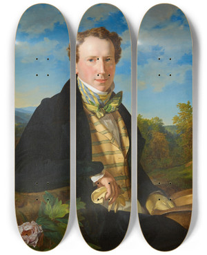 Triptych art skateboard deck of Ferdinand Georg Waldmller Selbstportrt In Jungen Jahren by Ferdinand Georg Waldmuller (1793-1865)
