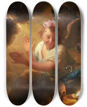 Triptych art skateboard deck of Godfried Schalcken Allegory Ofhuman Life by Godfried Schalcken (1643-1706)