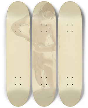Triptych art skateboard deck of Georg Kolbe Weiblicher Akt Kniend Von Hinten Die Arme Hinter Den Rcken Gelegt by Georg Kolbe