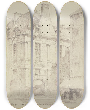 Triptych art skateboard deck of Ferdinand Boberg Le Coin De La Rue Saintantoine Et De La Rue Du Petit Musc by Ferdinand Boberg (1860-1946)