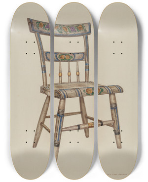 Triptych art skateboard deck of Edward L Loper Pa German Chair by Edward L Loper (1916-2011)