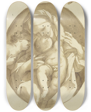 Triptych art skateboard deck of Adam Friedrich Oeser Madonna Mit Dem Kind Und Dem Johannesknaben by Adam Friedrich Oeser (1717-1799)