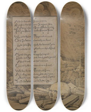 Triptych art skateboard deck of Elihu Vedder Theology by Elihu Vedder (1836-1923)