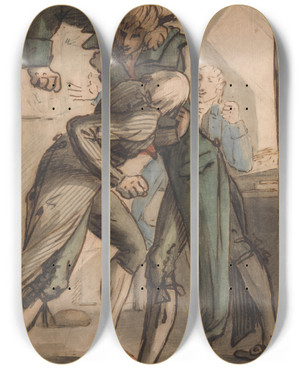 Triptych art skateboard deck of George Shepheard Shepheard Field And Haughton Fighting by George Shepheard (1770-1842)