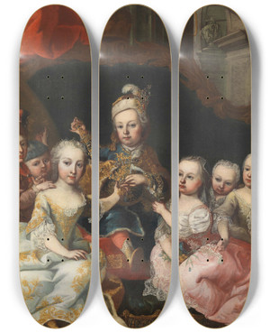 Triptych art skateboard deck of Martin Van Meytens Joseph Ii Als Kronprinz Mit Sechs Geschwistern by Martin Van Meytens (1695-1770)