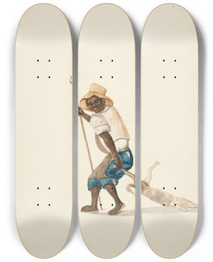Triptych art skateboard deck of Francisco Fierro Indian Man Dragging Dead Dog by Francisco Fierro (1807-1879)