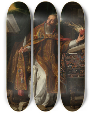 Triptych art skateboard deck of Philippe De Champaigne Saint Augustine by Philippe De Champaigne (1602-1674)