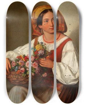 Triptych art skateboard deck of Joseph Lavos The Flower Girl by Joseph Lavos (1807-1848)