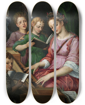 Triptych art skateboard deck of Michiel Coxie Santa Cecilia by Michiel Coxie (1499-1592)