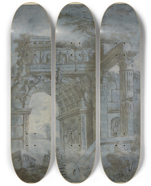 Triptych art skateboard deck of Hubert Robert Roman Triumphal Arch by Hubert Robert (1733-1808)