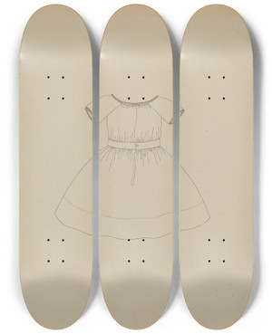Triptych art skateboard deck of Mae A Clarke Boys Dress by Mae A Clarke