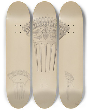 Triptych art skateboard deck of Vincent Burzy Comb by Vincent Burzy