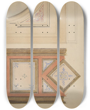 Triptych art skateboard deck of Julesedmondcharles Lachaise Designs For A Ceiling And Painted Panel by Jules-Edmond-Charles Lachaise (1897)