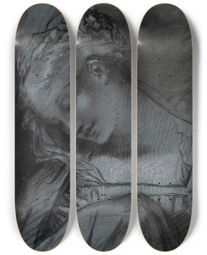 Triptych art skateboard deck of Pierrepaul Prudhon Tte De Vierge by Pierre-Paul Prud'hon (1758-1823)
