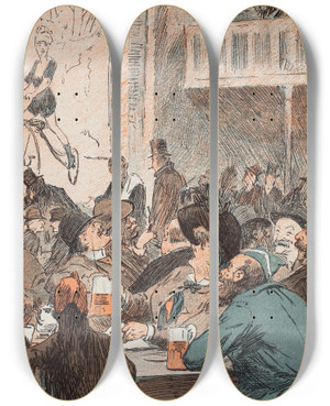 Triptych art skateboard deck of Christian Emil Rosenstand Nr Der Tales Udenlandsk by Christian Emil Rosenstand (1859-1932)