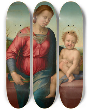 Triptych art skateboard deck of Franciabigio Madonna And Christ Child by Franciabigio (1482-1525)