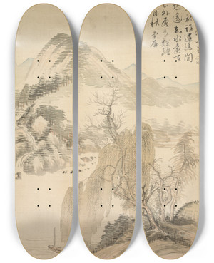 Triptych art skateboard deck of Tsubaki Chinzan Willow And Waterfall by Tsubaki Chinzan (1801-1854) Triptych art skateboard deck of Tsubaki Chinzan Willow And Waterfall by Tsubaki Chinzan (1801-1854)