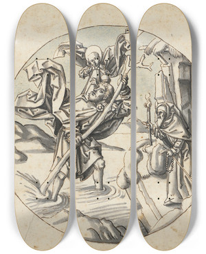 Triptych art skateboard deck of Circle Of Hans Holbein The Elder St Christophorus by Circle Of Hans Holbein The Elder (1465-1524)